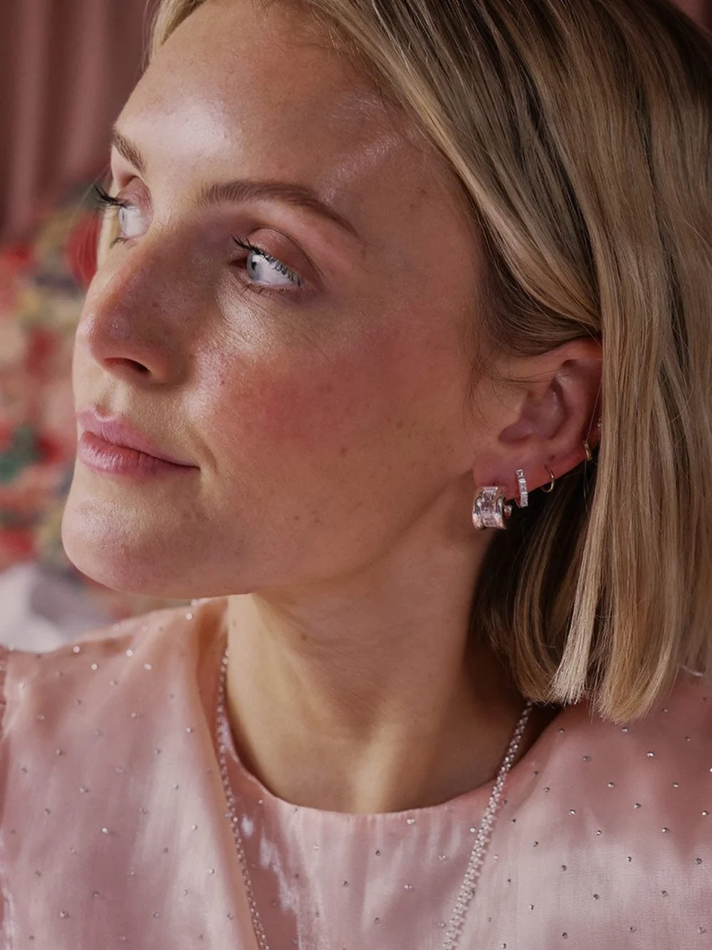 Daisy London Polly Crystal Mini Hoop Earrings Silver Plate, view 5