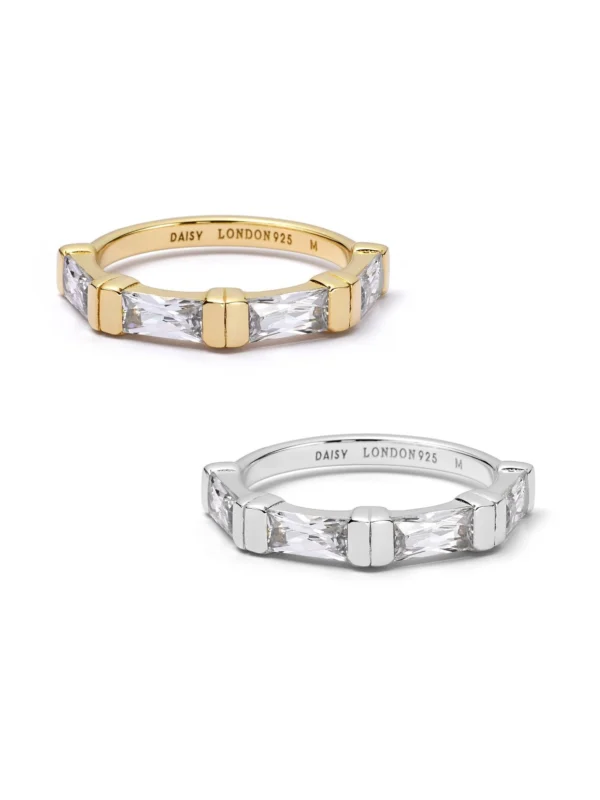 Daisy London Polly Crystal Mixed Metal Ring Stack
