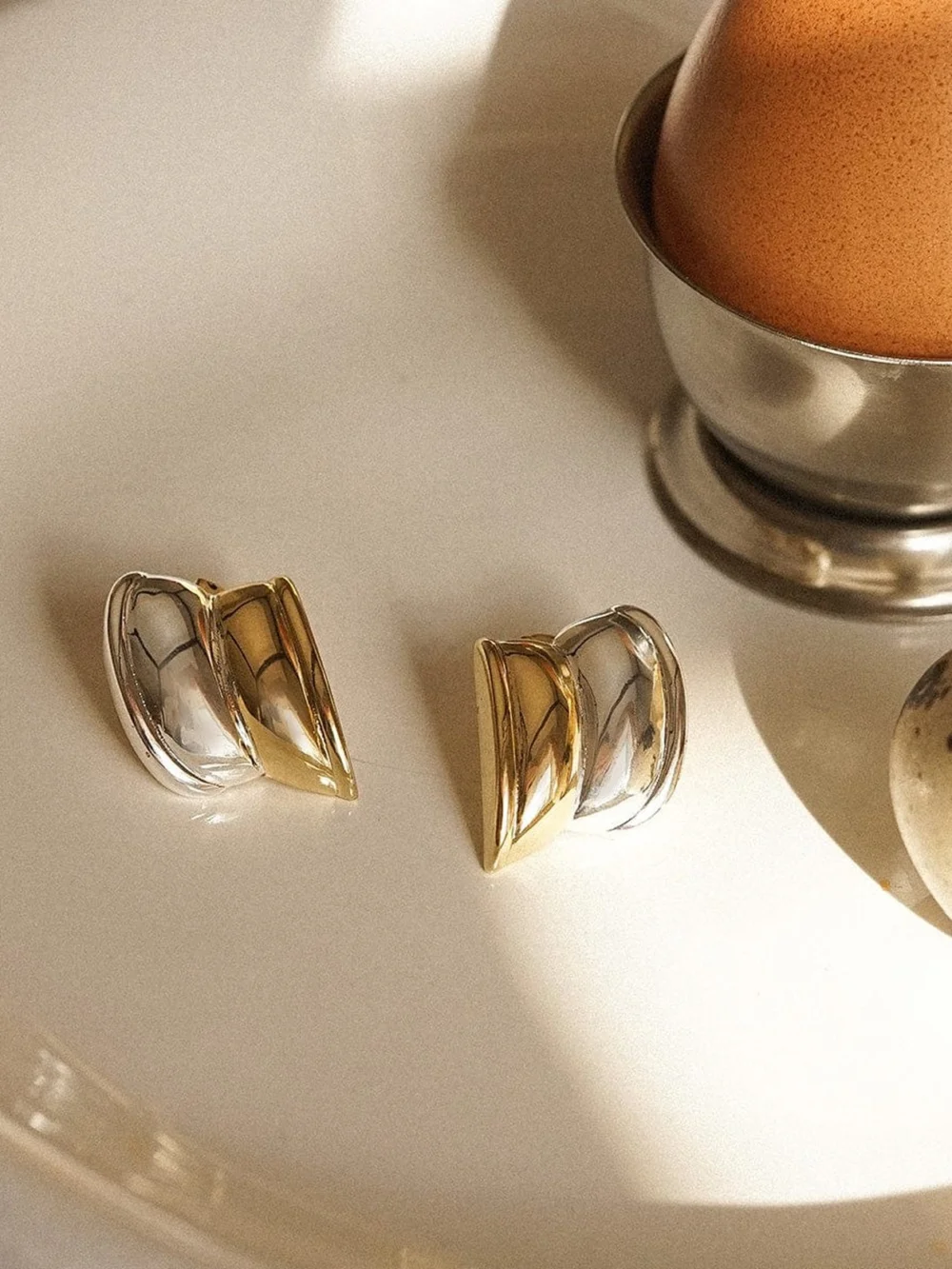 Daisy London Polly Cuff Mixed Metal Stud Earrings 18ct Gold Plate, view 3