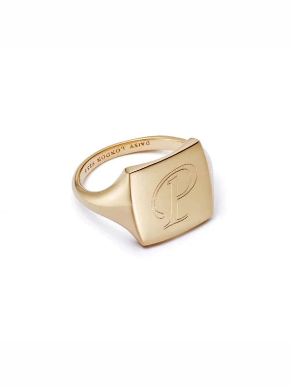 Daisy London Polly Engravable Square Signet Ring 18ct Gold Plate