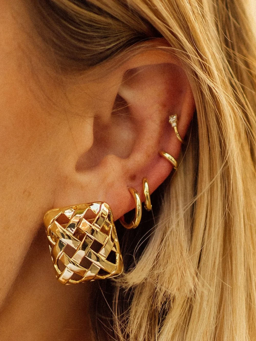 Daisy London Polly Essential Huggie Earrings 18ct Gold Plate, view 2
