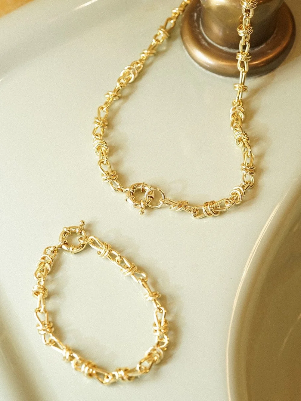 Daisy London Polly Knot Chain Layering Set 18ct Gold Plate, view 3