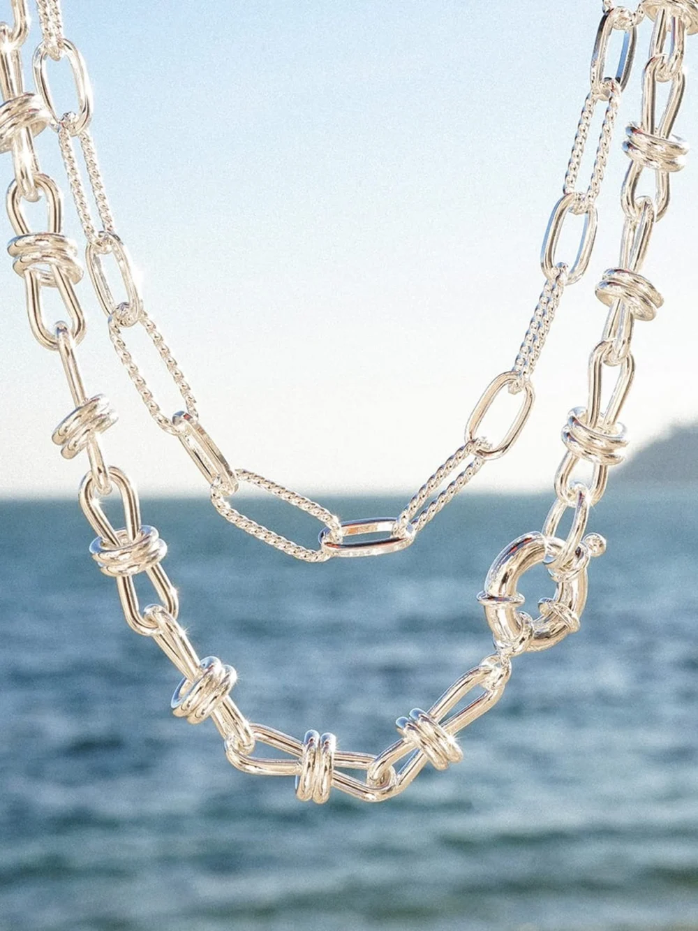 Daisy London Polly Knot Chain Necklace Silver Plate, view 6