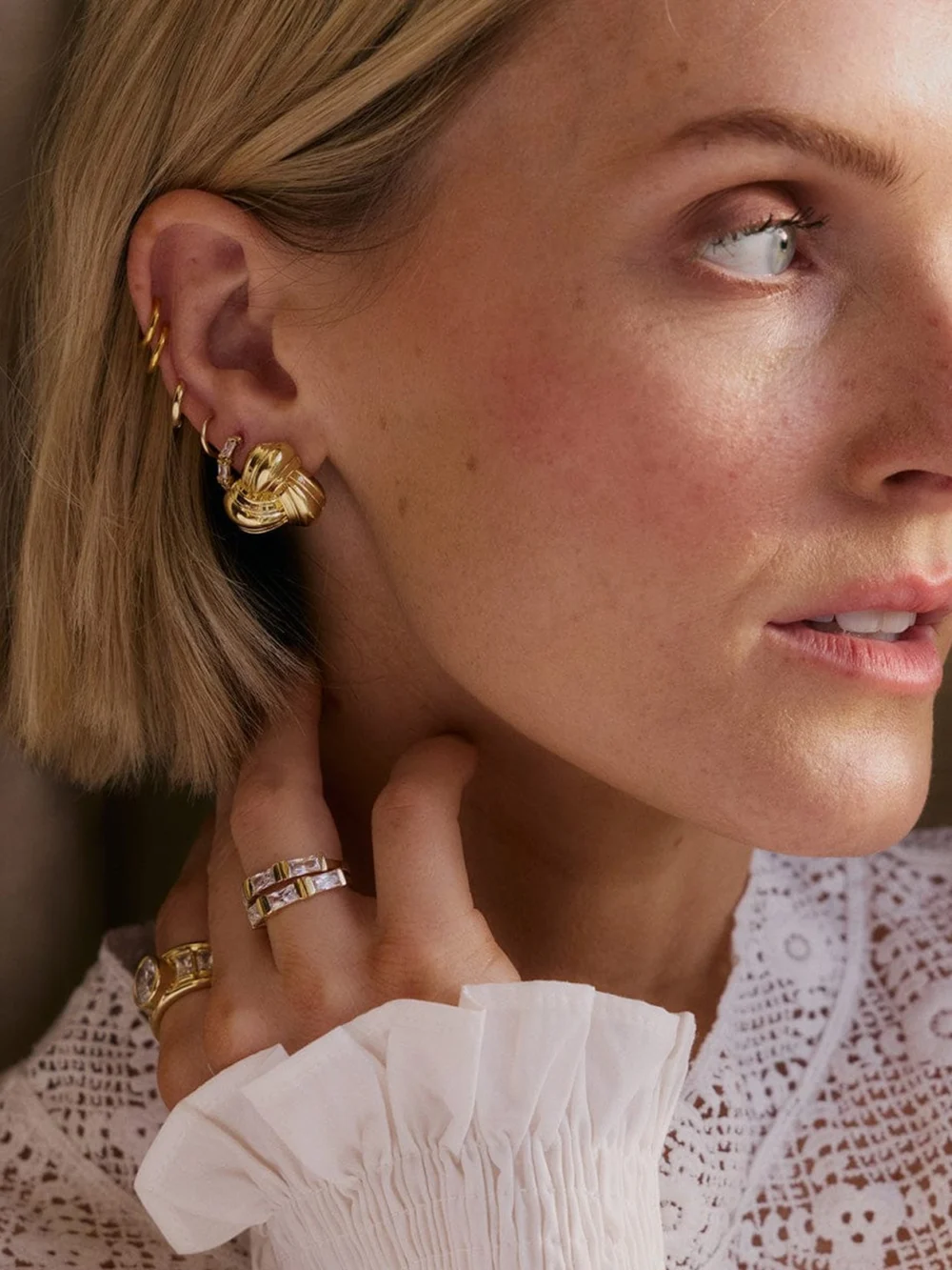 Daisy London Polly Knot Stud Earrings 18ct Gold Plate, view 2