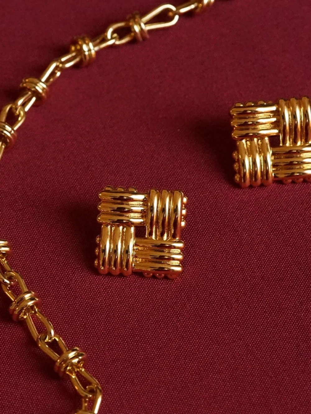 Daisy London Polly Lattice Stud Earrings 18ct Gold Plate, view 3