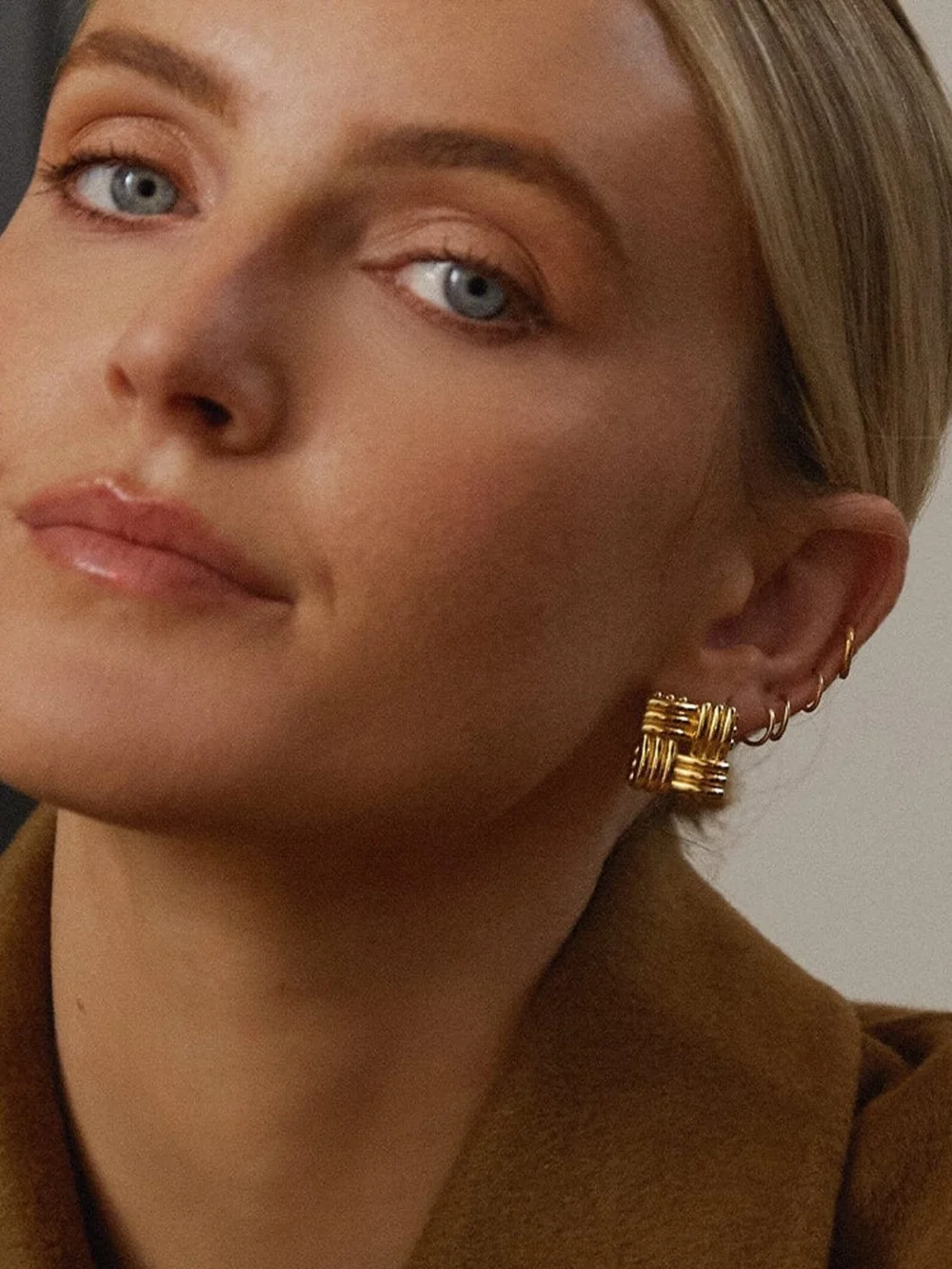 Daisy London Polly Lattice Stud Earrings 18ct Gold Plate, view 6