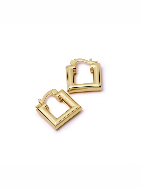Daisy London Polly Mini Chubby Square Hoop Earrings 18ct Gold Plate