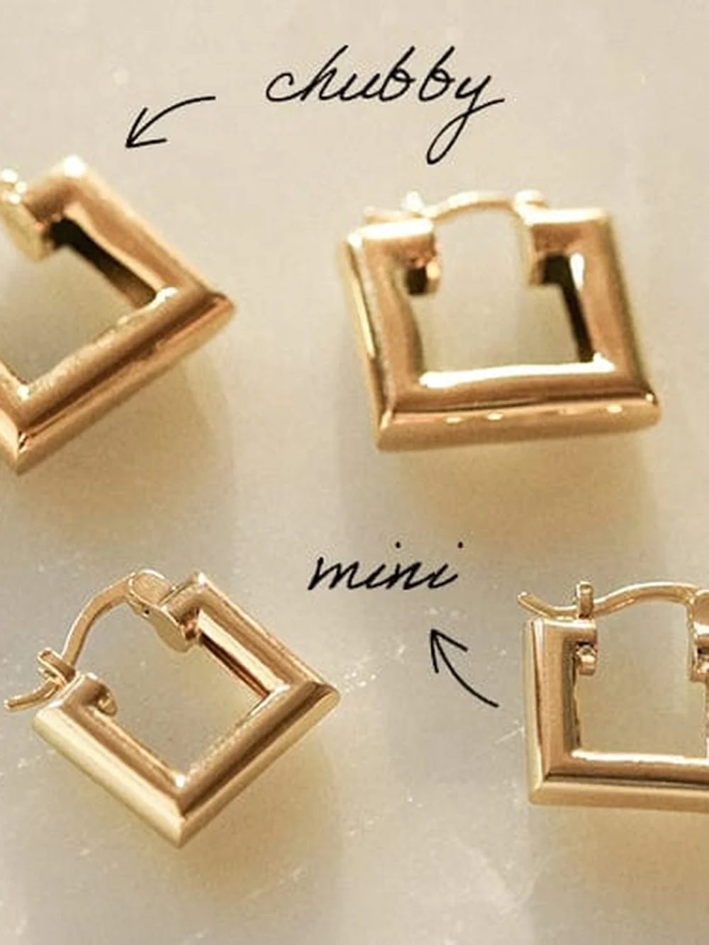 Daisy London Polly Mini Chubby Square Hoop Earrings 18ct Gold Plate, view 3