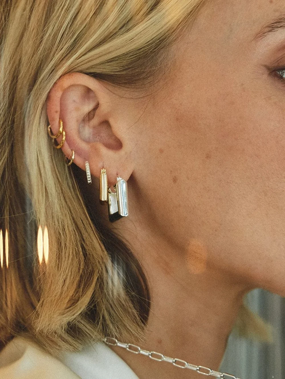 Daisy London Polly Mini Chubby Square Hoop Earrings 18ct Gold Plate, view 4