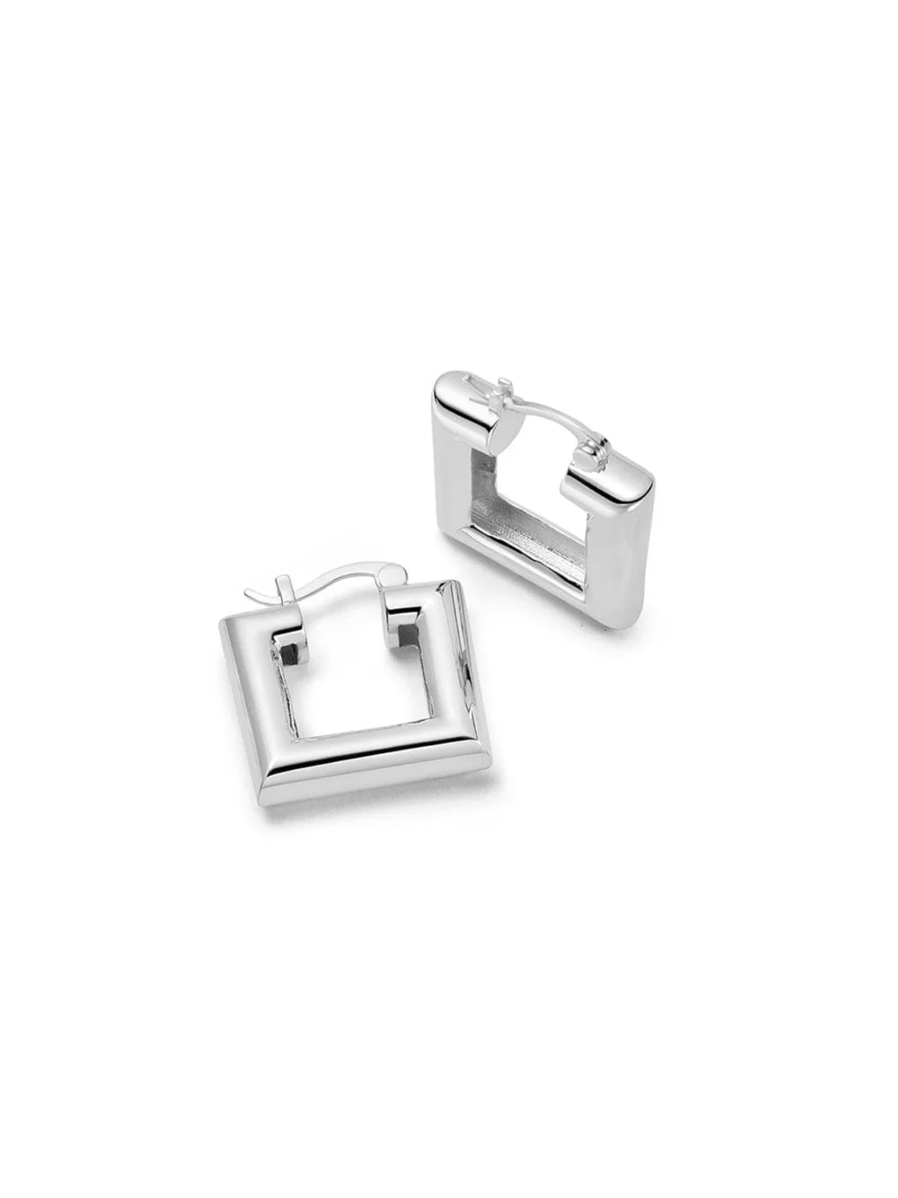 Daisy London Polly Mini Chubby Square Hoop Earrings Silver Plate