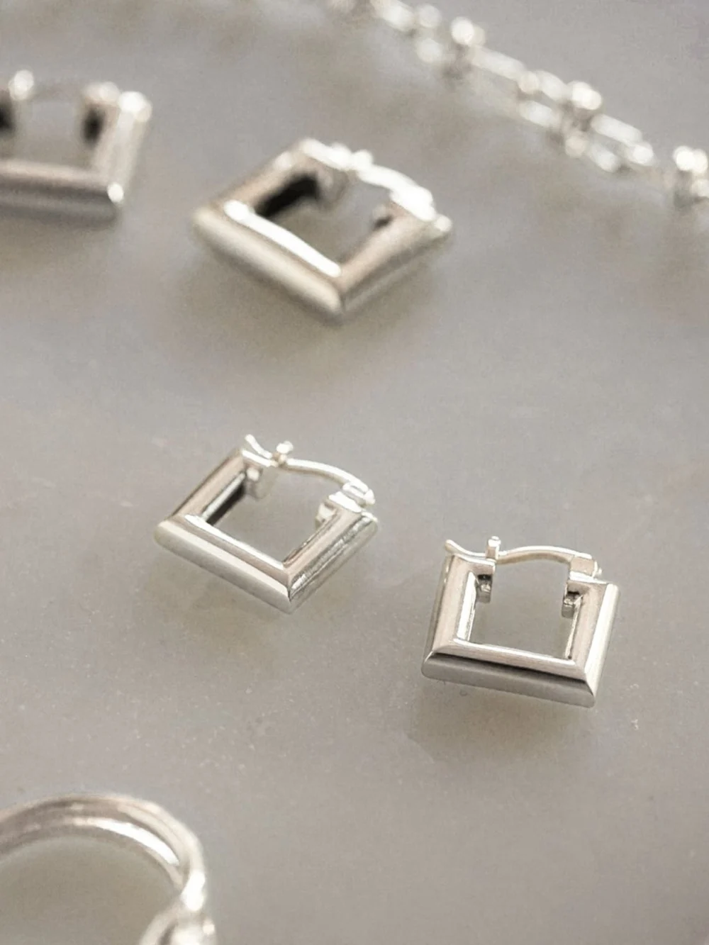 Daisy London Polly Mini Chubby Square Hoop Earrings Silver Plate, view 6
