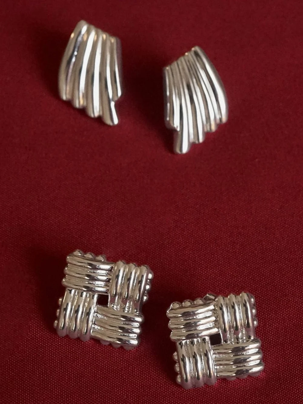 Daisy London Polly Mini Lattice Stud Earrings Silver Plate, view 3