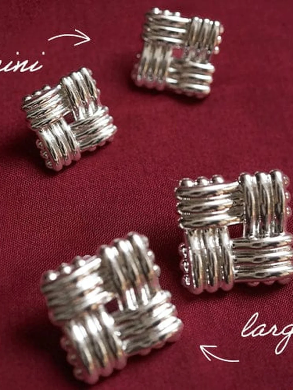 Daisy London Polly Mini Lattice Stud Earrings Silver Plate, view 6