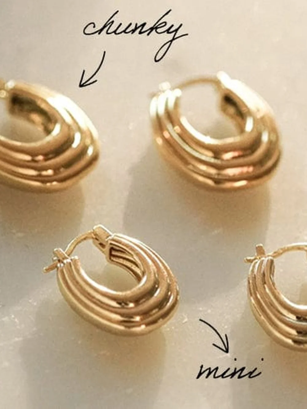 Daisy London Polly Mini Ridge Hoop Earrings 18ct Gold Plate, view 3