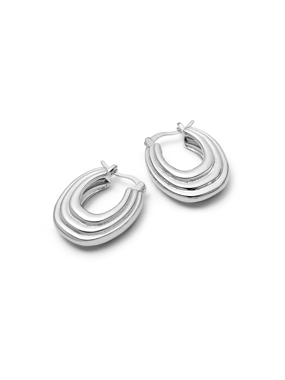 Daisy London Polly Mini Ridge Hoop Earrings Silver Plate