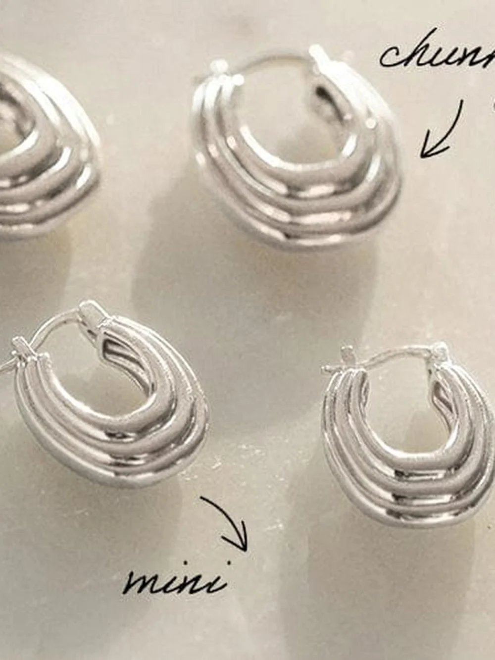 Daisy London Polly Mini Ridge Hoop Earrings Silver Plate, view 3
