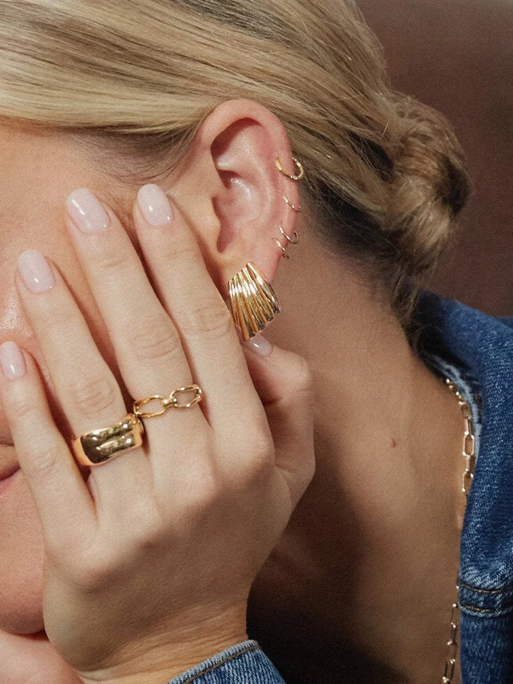 Daisy London Polly Mini Wave Stud Earrings 18ct Gold Plate, view 6