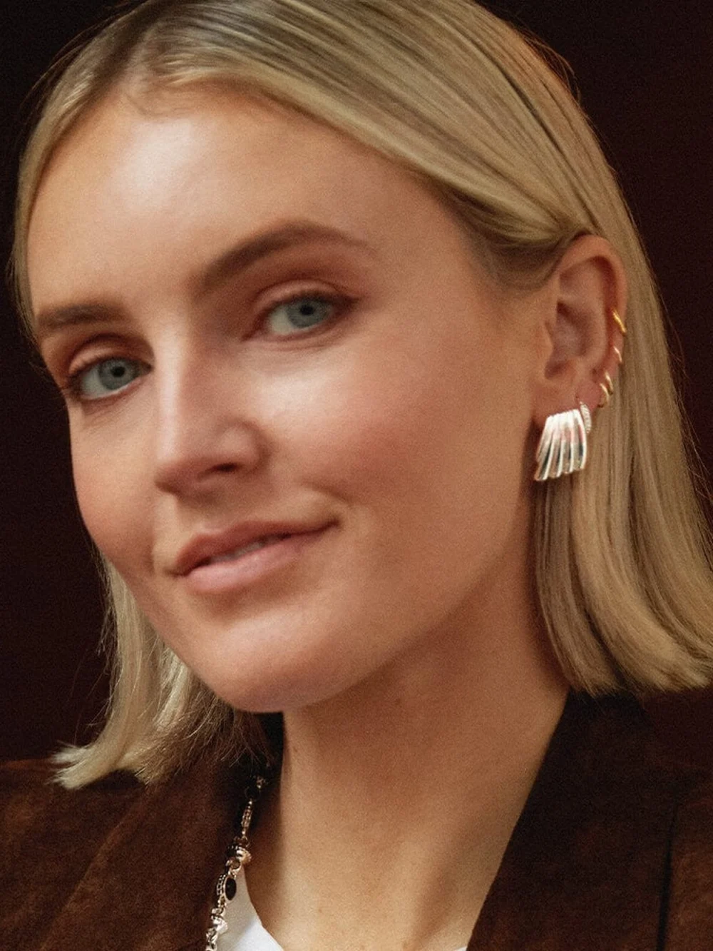 Daisy London Polly Mini Wave Stud Earrings Silver Plate, view 2