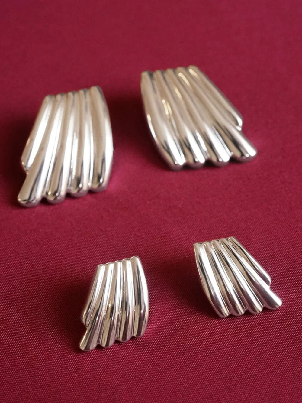 Daisy London Polly Mini Wave Stud Earrings Silver Plate, view 6
