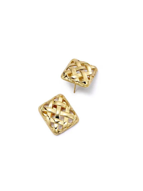 Daisy London Polly Mini Woven Square Stud Earrings 18ct Gold Plate