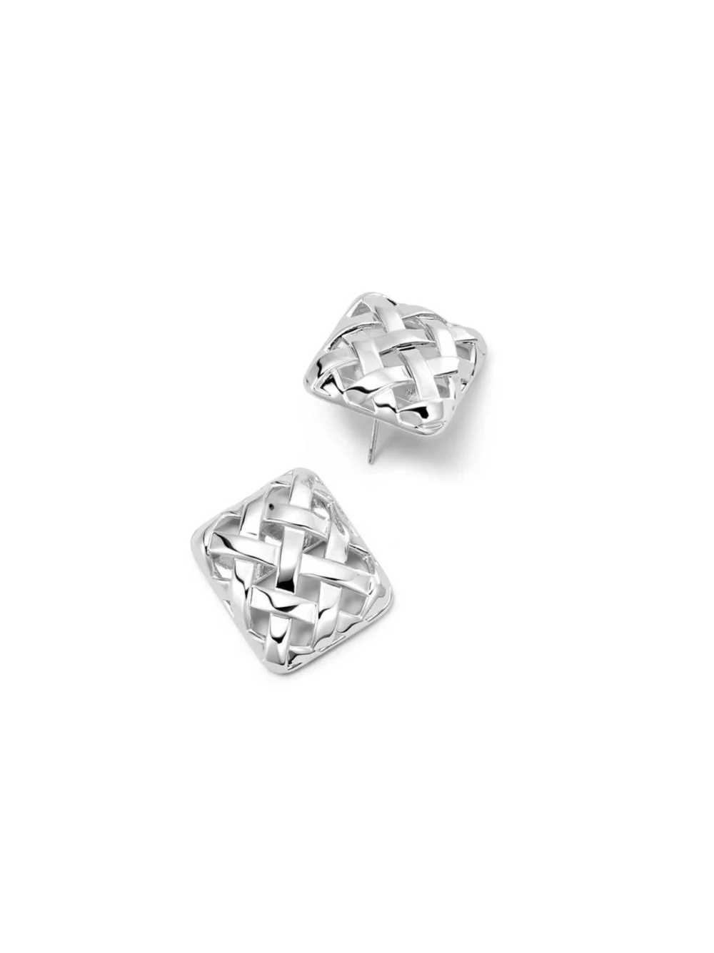 Daisy London Polly Mini Woven Square Stud Earrings Silver Plate