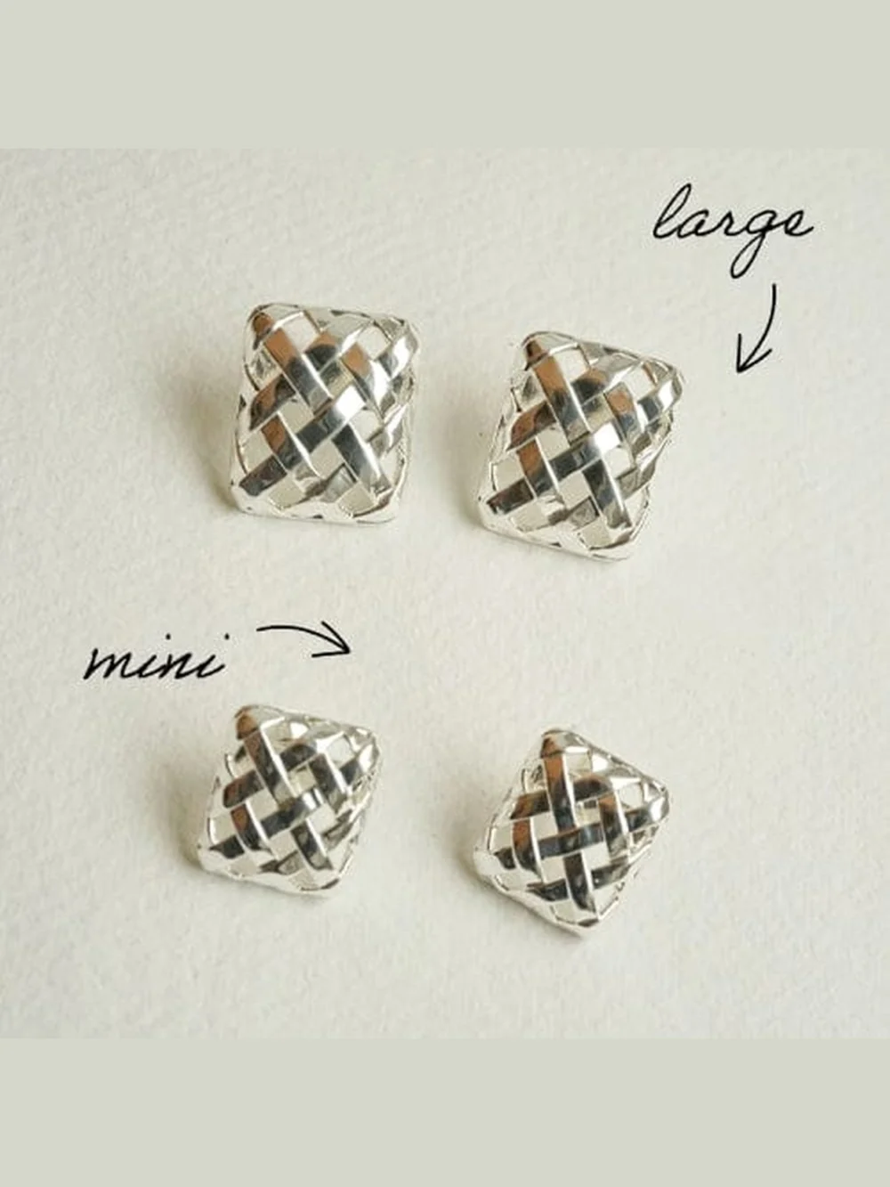 Daisy London Polly Mini Woven Square Stud Earrings Silver Plate, view 5