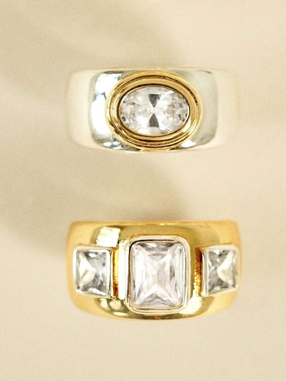 Daisy London Polly Newman Bold Crystal Trio Ring 18ct Gold Plate, view 3