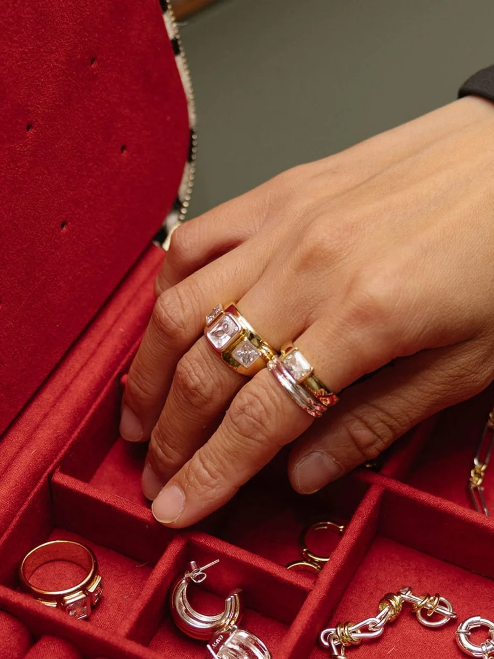 Daisy London Polly Newman Bold Crystal Trio Ring 18ct Gold Plate, view 4