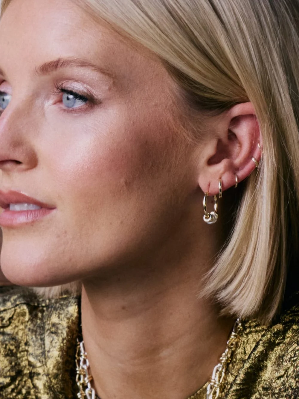 Daisy London Polly Newman Crystal Bead Hoop Earrings 18ct Gold Plate, view 2