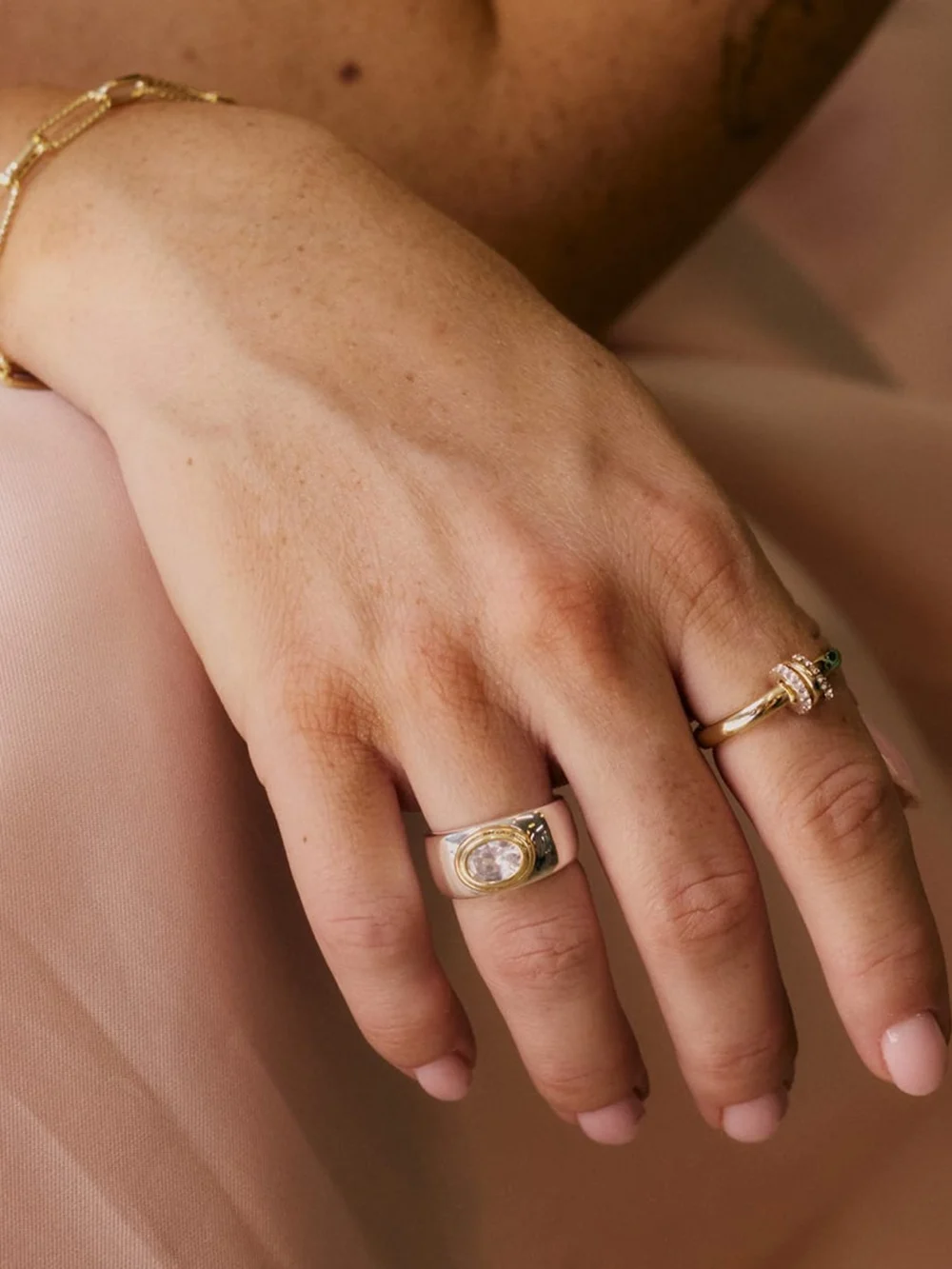 Daisy London Polly Newman Crystal Spinning Ring 18ct Gold Plate, view 4