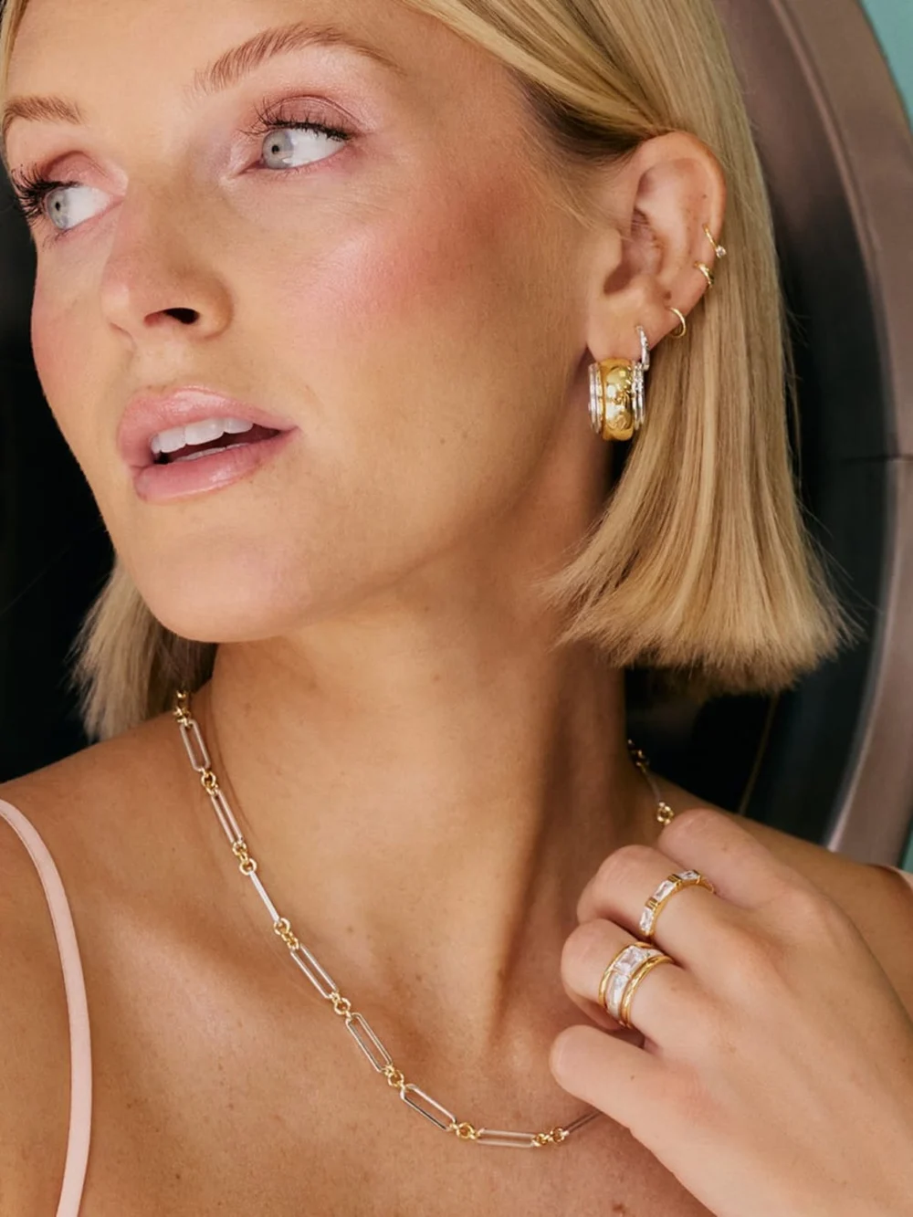 Daisy London Polly Newman Mixed Metal Bold Hoop Earrings Silver Plate, view 5