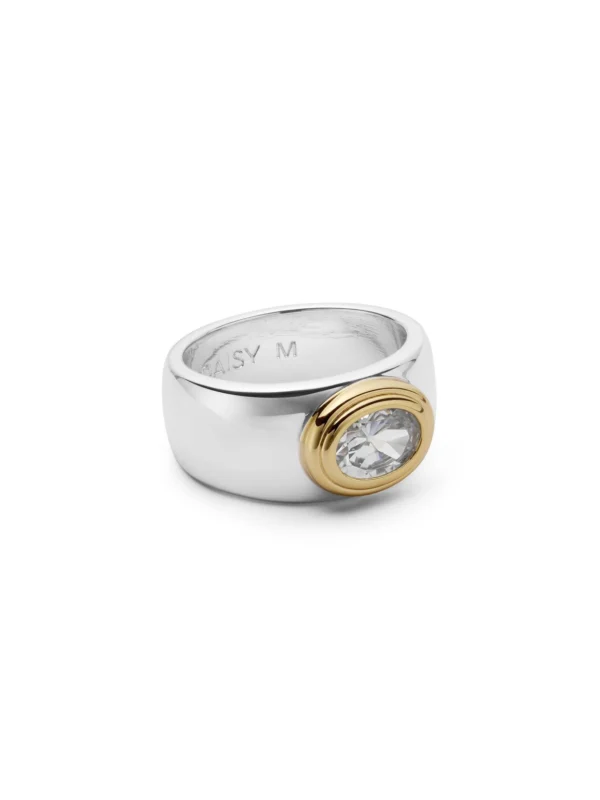 Daisy London Polly Newman Mixed Metal Crystal Bold Ring Silver Plate