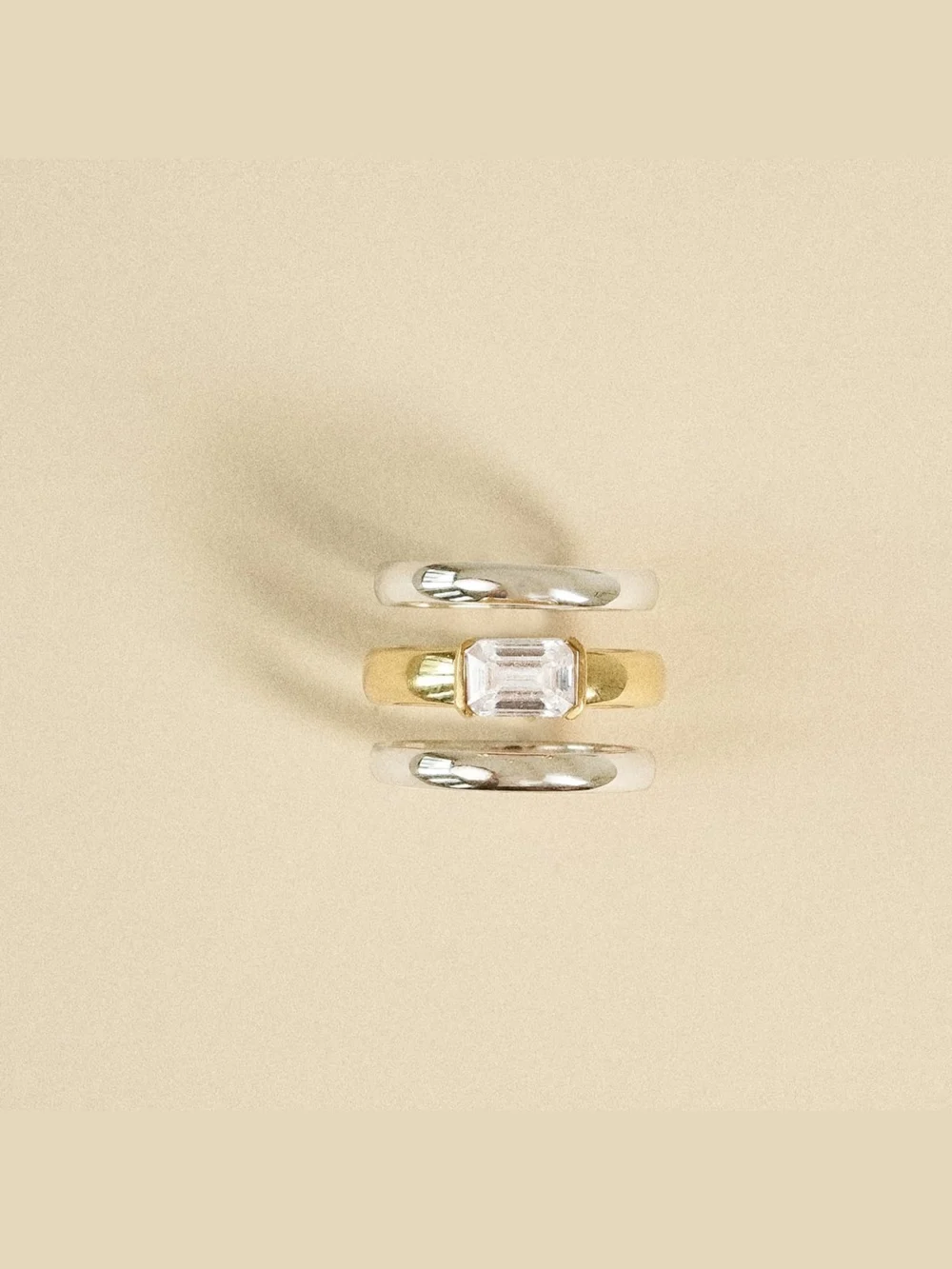 Daisy London Polly Newman Mixed Metal Crystal Ring Stack 18ct Gold Plate, view 3