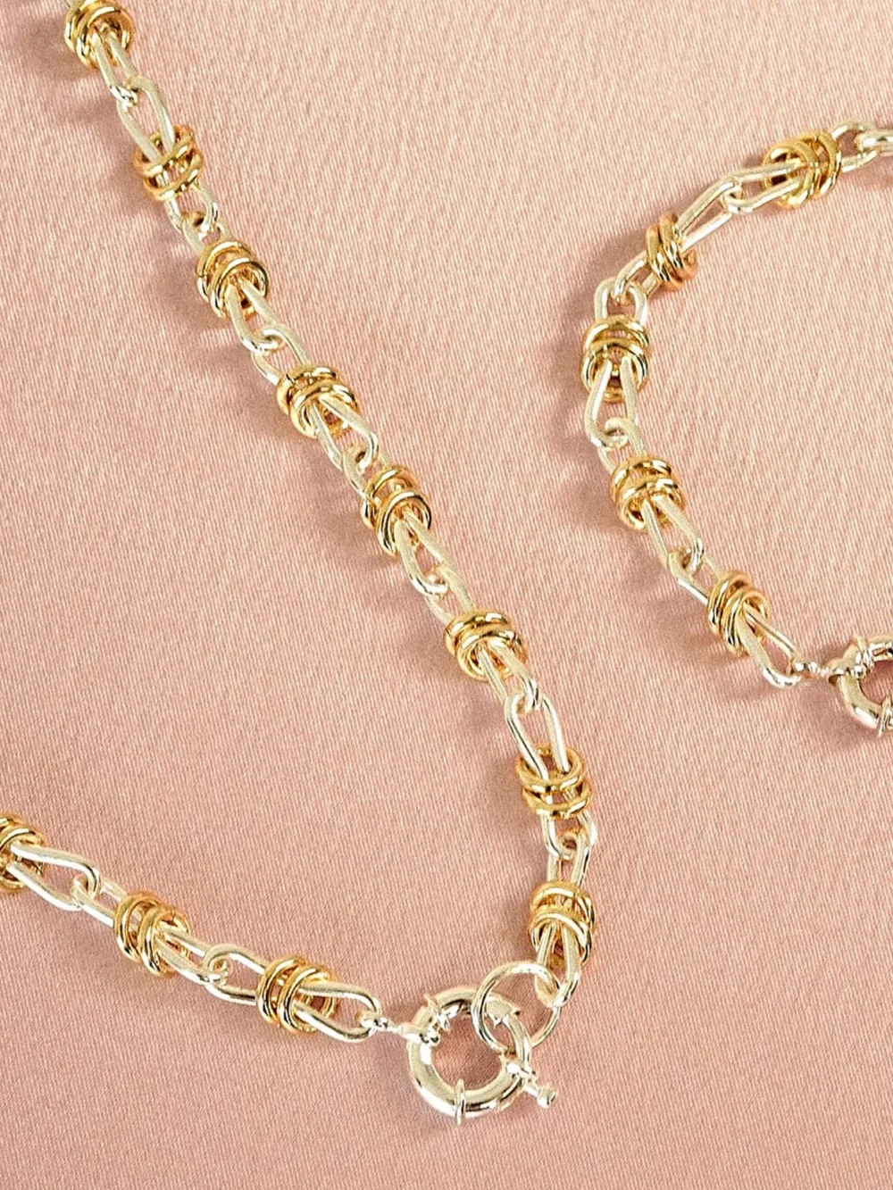Daisy London Polly Newman Mixed Metal Knot Chain Necklace Silver Plate, view 5