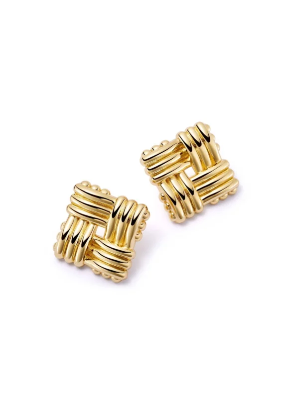 Daisy London Polly Oversized Lattice Stud Earrings 18ct Gold Plate