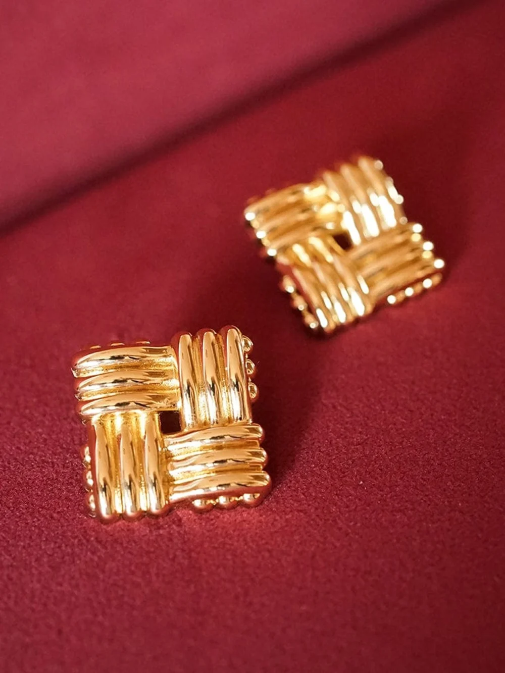 Daisy London Polly Oversized Lattice Stud Earrings 18ct Gold Plate, view 3