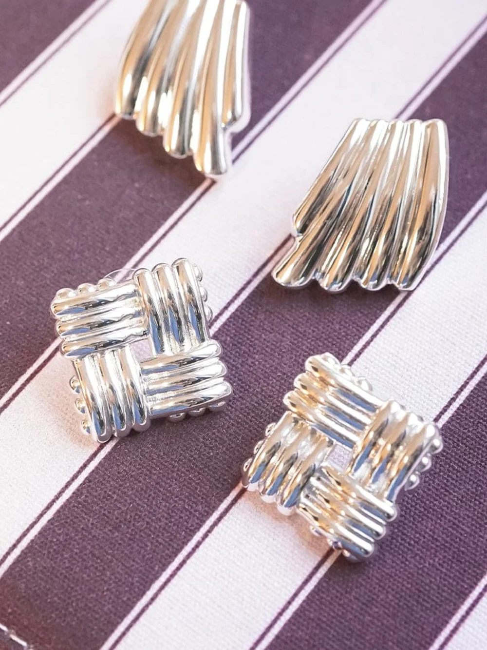 Daisy London Polly Oversized Lattice Stud Earrings Silver Plate, view 5