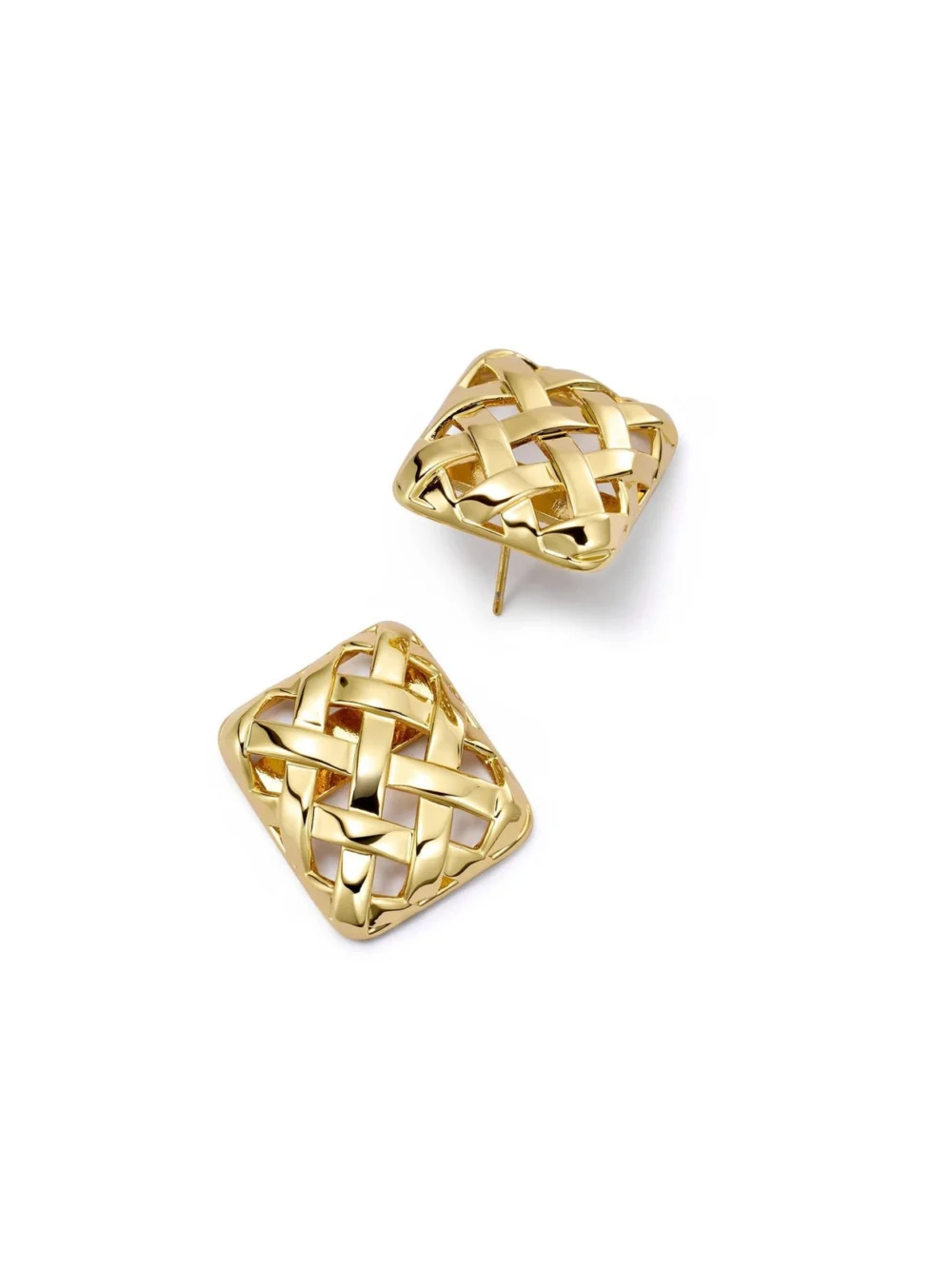 Daisy London Polly Oversized Woven Square Stud Earrings 18ct Gold Plate