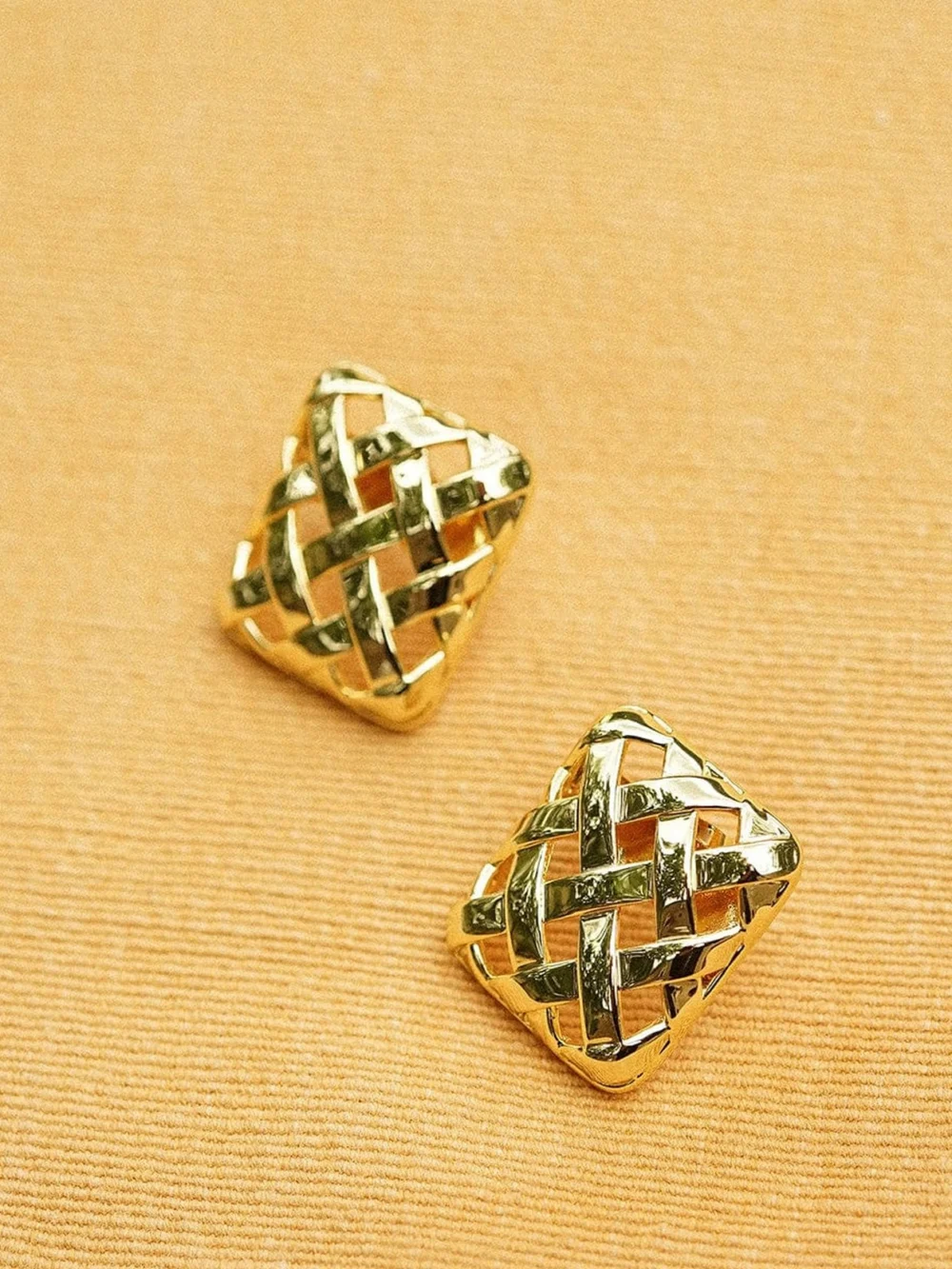Daisy London Polly Oversized Woven Square Stud Earrings 18ct Gold Plate, view 3