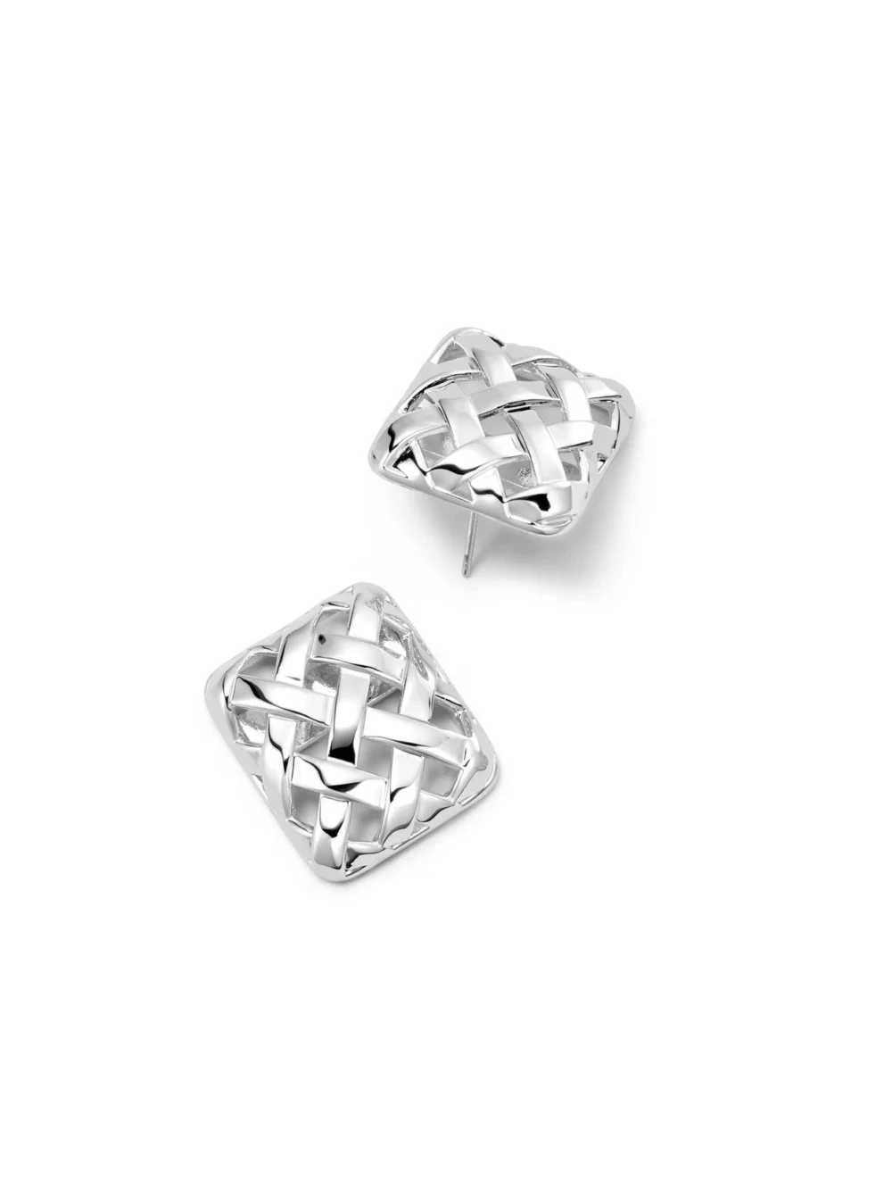 Daisy London Polly Oversized Woven Square Stud Earrings Silver Plate