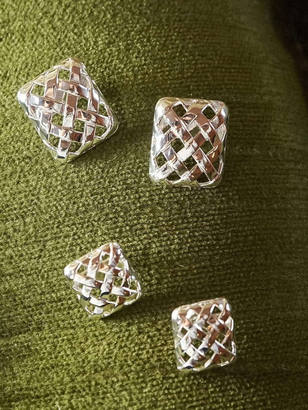 Daisy London Polly Oversized Woven Square Stud Earrings Silver Plate, view 3