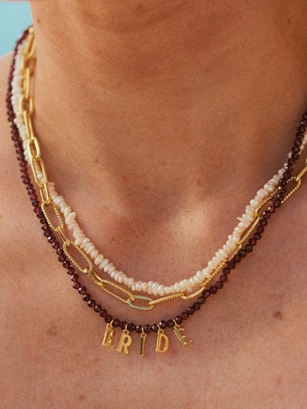 Daisy London Polly Personalised Garnet Bead Necklace 18ct Gold Plate, view 2