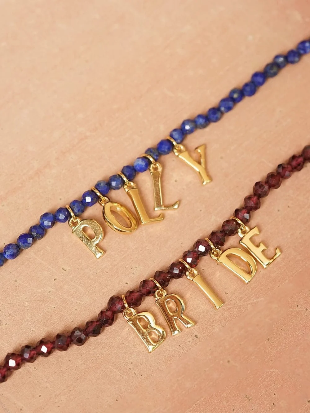 Daisy London Polly Personalised Garnet Bead Necklace 18ct Gold Plate, view 3