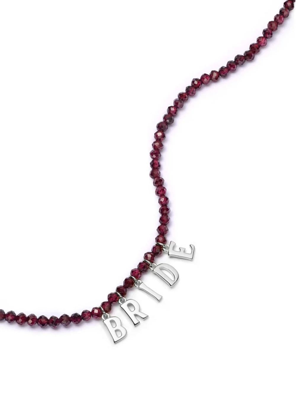 Daisy London Polly Personalised Garnet Bead Necklace Sterling Silver