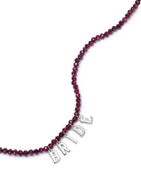 Daisy London Polly Personalised Garnet Bead Necklace Sterling Silver