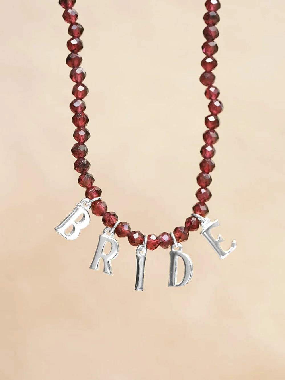 Daisy London Polly Personalised Garnet Bead Necklace Sterling Silver, view 3