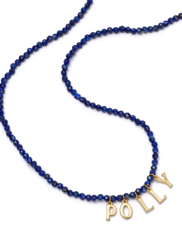 Daisy London Polly Personalised Lapis Bead Necklace 18ct Gold Plate