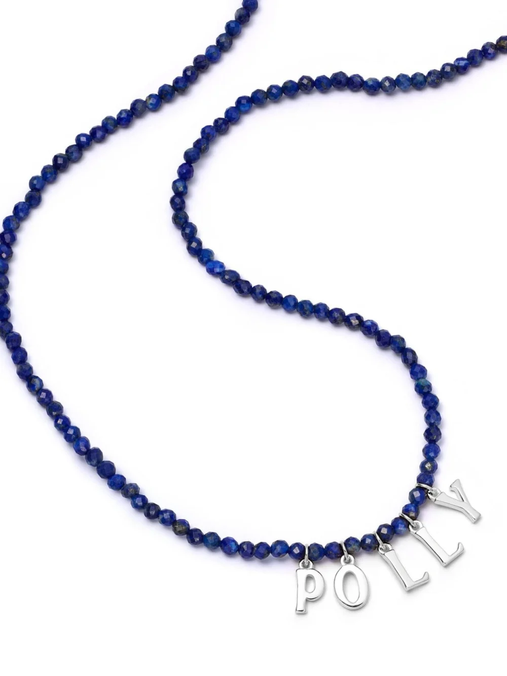 Daisy London Polly Personalised Lapis Bead Necklace Sterling Silver