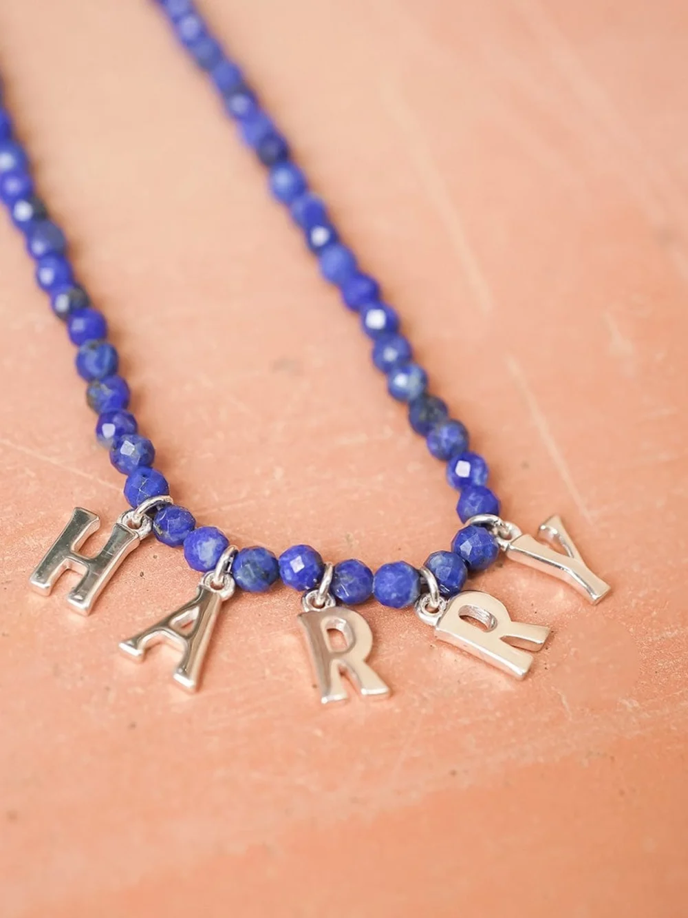 Daisy London Polly Personalised Lapis Bead Necklace Sterling Silver, view 3