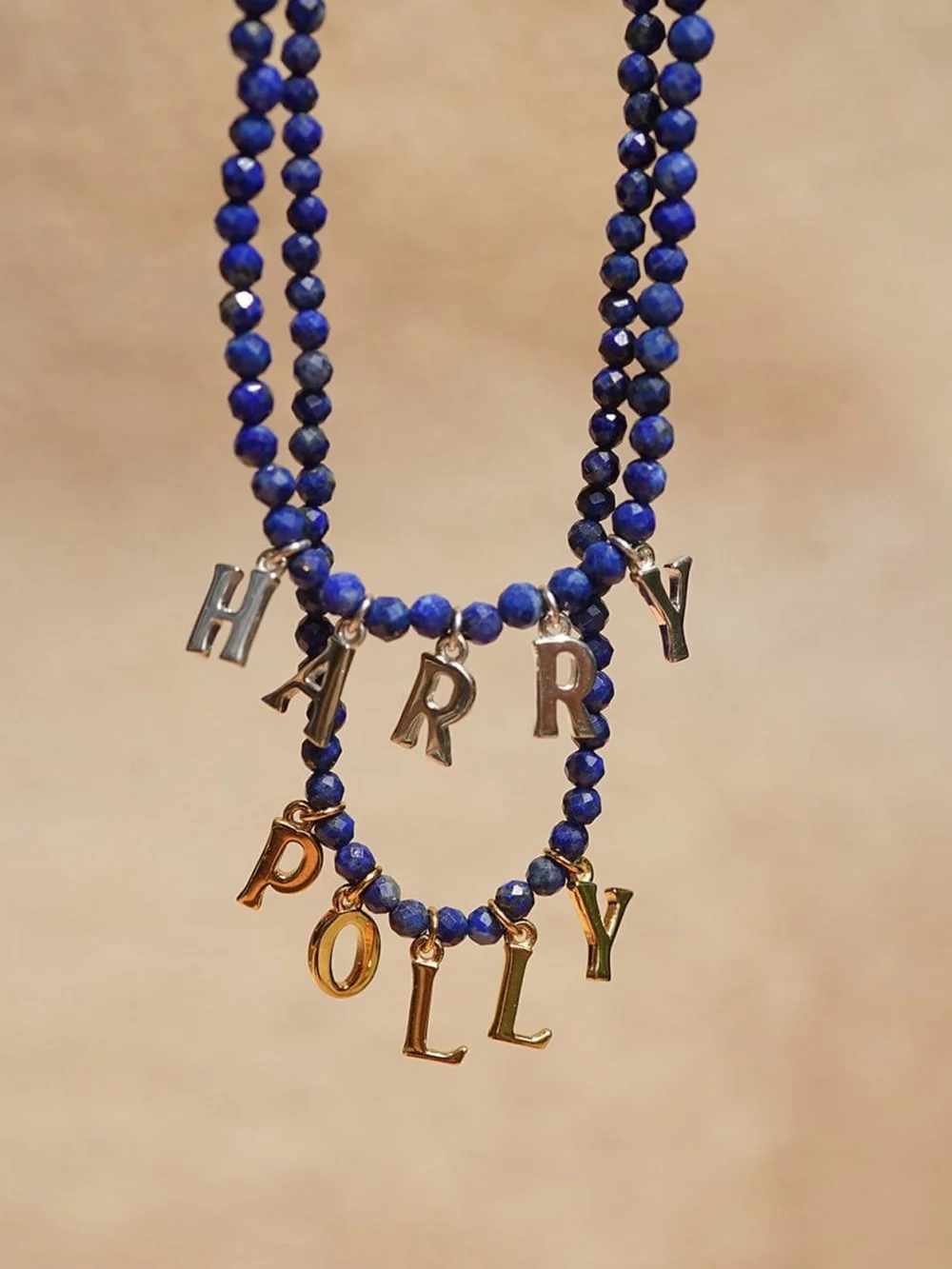 Daisy London Polly Personalised Lapis Bead Necklace Sterling Silver, view 5